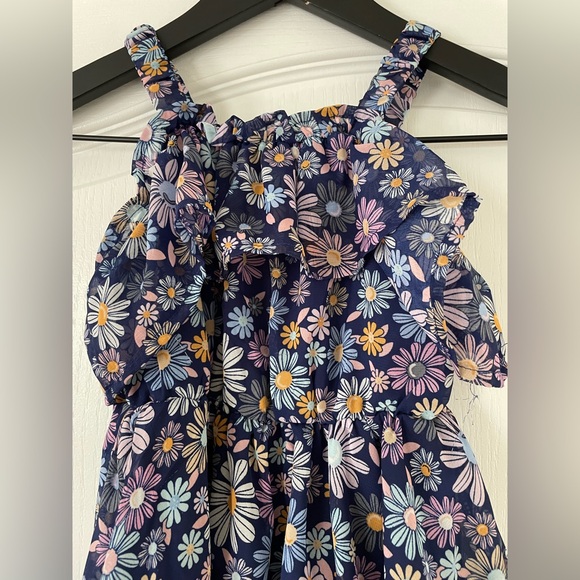 Blue Floral Chiffon Little Girls Ruffle Dress - Size 6 (Girls) - Picture 3 of 6